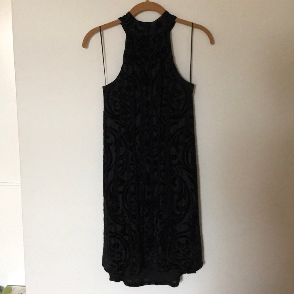 High Neck Black Velvet Shift Dress